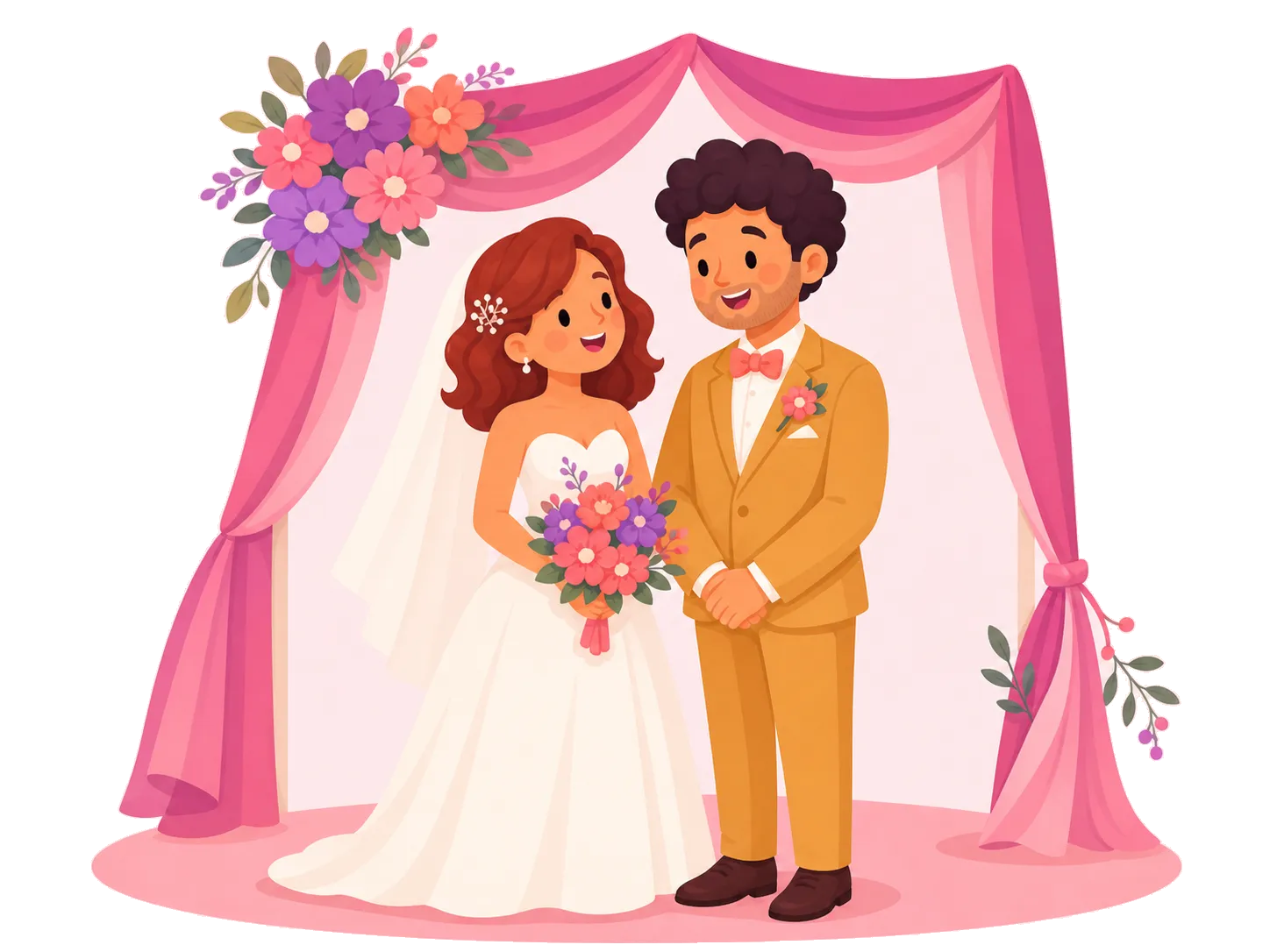 Ilustración de una pareja en el altar dentro de una web de boda